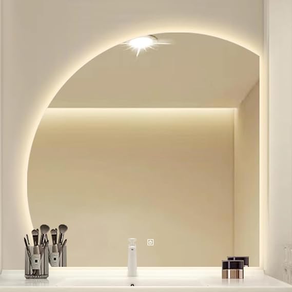 Smart Mirror Bathroom, Irregular Mirror, Half Circle Mirror, Semi Circle Mirror with Lights, Large wall-mounted vanity mirrors 80 cm