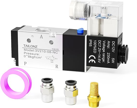 TAILONZ 3V210-08 1/4" BSP 3-Way Solenoid Valve 12V Junction Box