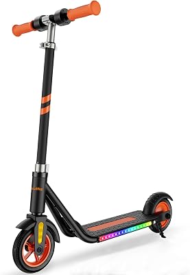 Electric Scooter for Kids Ages 6, Bluetooth Music Speaker, 150w Hub Motor, Up to 10 mph, 60 mins Ride Time, Led Display, Colorful Lights, 4 Height Adjustable, Best Gift Ideas for Boys and Girls