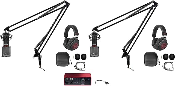 Audiosavings Bundle: Focusrite Scarlett 4i4 4th Gen Studio Recording USB Audio Interface Bundle with (2) RCM SR Microphone+RC1DTRS Cable+(2) PRO-M50 SR Headphones+(2) DMS40 40" Stand (8 Items)