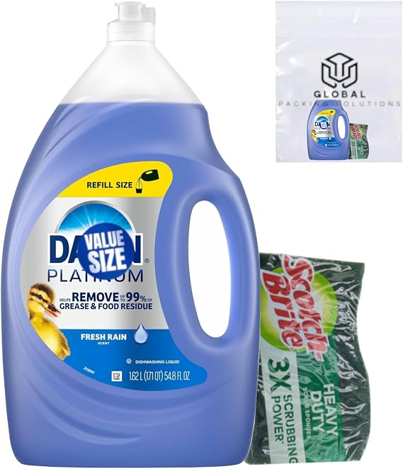 Dawn Platinum Dish Soap Dishwashing Liquid, Rain Scent, Dish Soap Refill, 54.8 Fl Oz bundled with Heavy Duty Scotch Brite Sponge