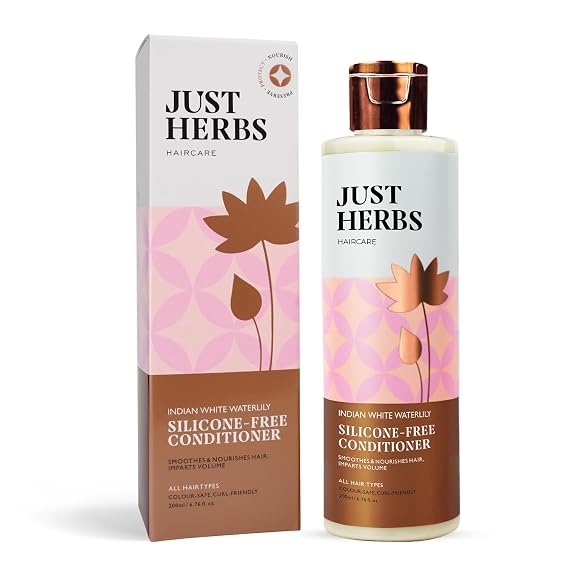 Just Herbs Organic Kumuda Hair Conditioner with White Water Lily & Gotu Kola For Hairfall & Hair Thinning, Silicon & Sulfate Free Conditioner - 6.8 fl.oz.