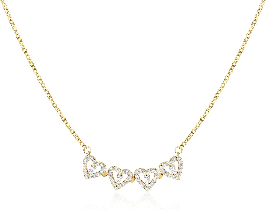 Tewiky Cute Heart Necklace Tiny 14K Gold Plated Heart Pendant Necklaces