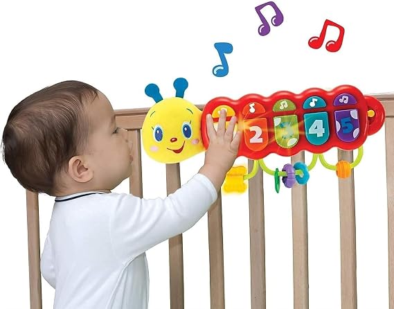 KiddoLab Lira Baby Musical Toy with Lights & Music Interactive Caterpillar Spinner & Stacking Rings for Infants 3+ Months Soft Stuffed Animal Head for Sensory Play