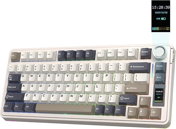 EPOMAKER X Aula EA75 MAX Wireless Gaming Keyboard with Screen & Knob, Hot-Swap, RGB Backlit, PBT Keycaps, Creamy Gasket, 75% Mechanical Keyboard, US Layout (Retro, Reaper Switch)