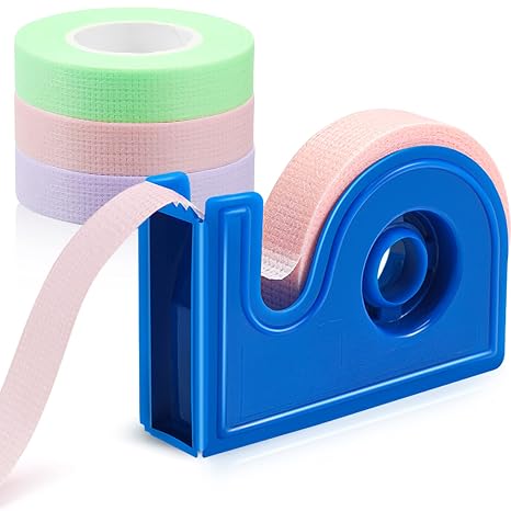 Maitys 3 Rolls Eyelash Tape for Lash Extensions with Dispenser Cutter Breathable Fabric PE Tape Under Eye for Sensitive Skin Eyelash Extensions Supplies(Green,Pink,Purple,0.47")