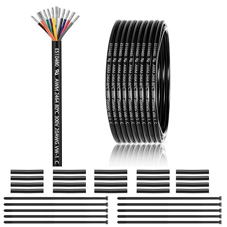 20 Gauge 10 Conductor Electrical Wire 50FT, UL 2464 20 AWG 10 Wire Cable