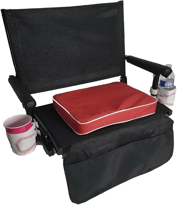 Big Daddy Super Heavy-Duty Stadium Seat - Portable & Easy to Carry - Chair with Seat Cushion, Two Baseball Theme Drink Holders & One Blanket