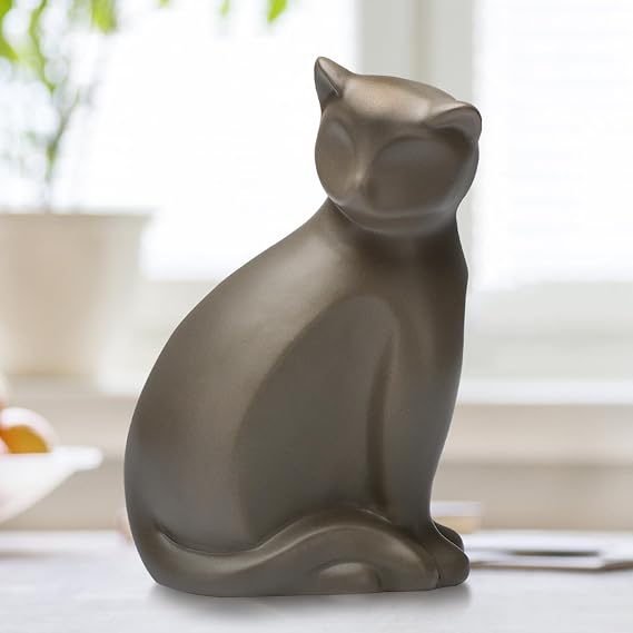 Ceramic Brown Cat Urn for Ashes, Animal Pattern, Suitable for Small to Medium Cats (Brown)