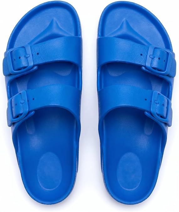 Unisex Kids Slides Sandals with Double Buckle Adjustable Straps.Non-Slip EVA Flat Sandals for Children,Ideal for Summer,Beach,Pool & Shower.