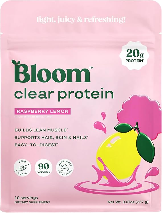 Bloom Nutrition Clear Whey Protein, Raspberry Lemonade, 10 Servings