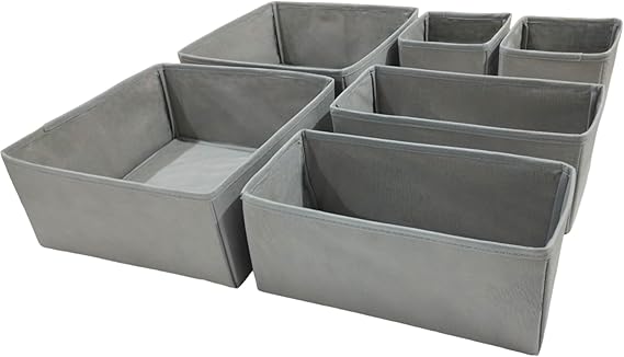 6'lı Gri Çekmece İçi Düzenleyici Organizer Set - Çok Amaçlı Dolap İçi Kutu Seti