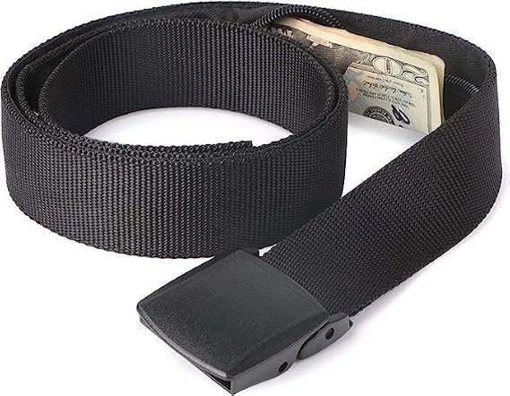 ISOP Travel Hidden Pocket Belt for Money | Security Cash Belt | Black Belts - Credit Cards Pocket | Safe Anti-Theft Wallet | Emergency Preparedness | Belts for Travel for Men or Women
