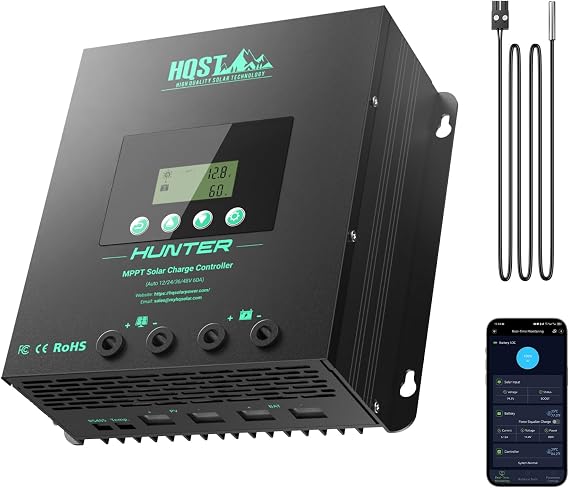 HQST 60A MPPT Charge Controller, 12V/24V/36V/48V Auto, with Bluetooth & LCD