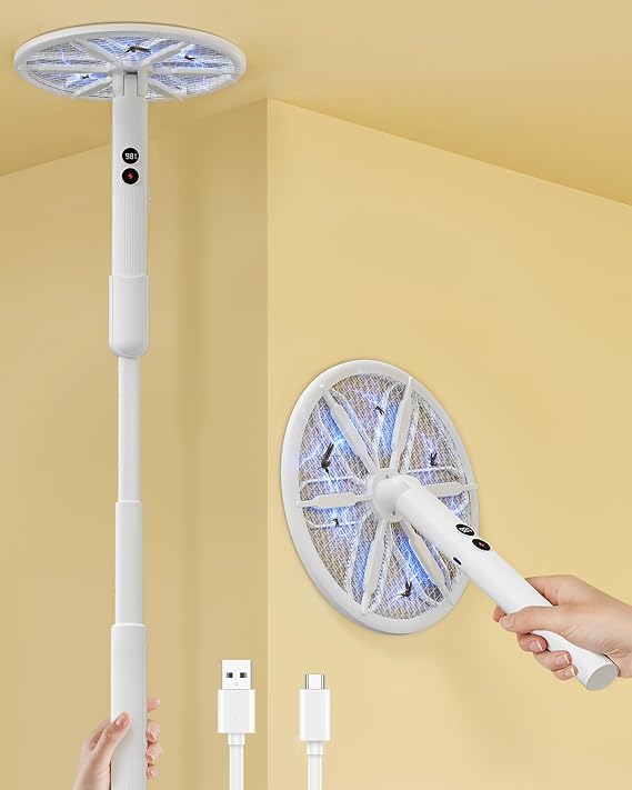 Rotating Head Electric Fly Swatter with 1640" Telescopic Handle, 4000V