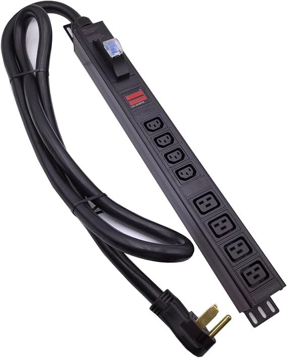 50 Ampere Rack Mounted PDU Power Socket, 4-Position C13+4-Position C19 Combination Circuit Breaker Protection, Aluminum Alloy Shell, 6-Foot 8AWG Cable Voltage and Current Display Instrument(C13-08-D)