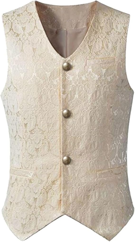 Men Victorian Sleeveless Slim Jacquard Paisley Vintage Gothic Steampunk Vest Medieval Waistcoat