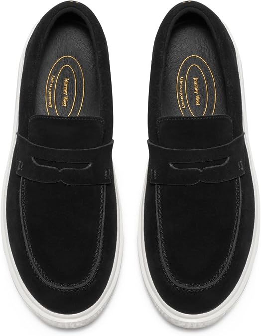Journey West Classic Suede Slip-on Penny Loafers Sneakers Shoes for Men Black US 10.5