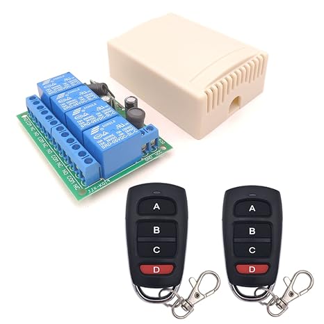 DieseRC DC 12V 24V 4CH Wireless Remote Control Switch DC 6-30V 10A 4-Channels 433Mhz Radio Frequency Relay Receiver with 2 RF Transmitters for Lights Garage Door Motor Awning