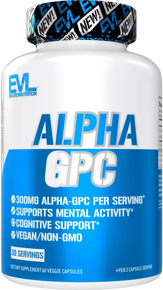 EVL Alpha GPC 600mg Nootropic Brain Support Supplement - 30 Servings | Alpha GPC formula supports cognitive function, focus and mental performance with 600mg per serving
