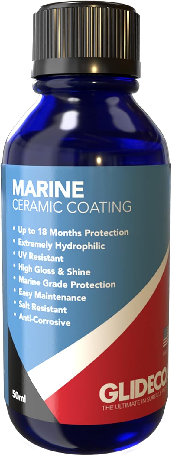 Marine Ceramic Coating - 50ml - UV Protection, Enhanced Gloss, Super Hydrophobic Surface Repels Dirt, Salt, Water and more - DIY Friendly Ceramic Coating for Boats - Boat Wax Alternative