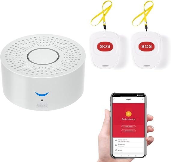 WiFi Wireless Caregiver Pager Call Button System Emergency Button for Seniors Patient Disabled Elderly 2 Panic Buttons 1 Receiver(only Supports 2.4GHz Wi-Fi)