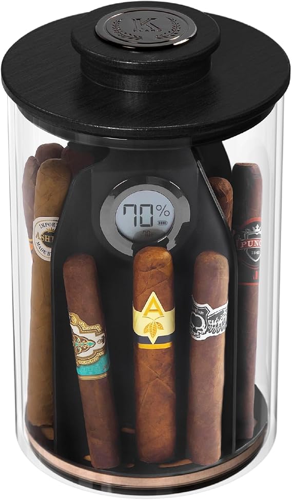 CASE ELEGANCE Cylindor Glass Jar Humidor, Black Ashwood, Holds 25-35 Cigars