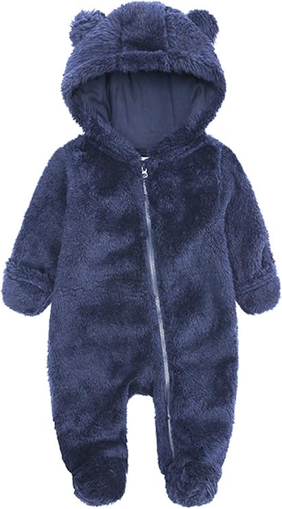 TAOHONG Newborn Baby Jumpsuit Hooded Fleece Rompers Infant Bear Ear Snowsuit Warm Outwear Outfits