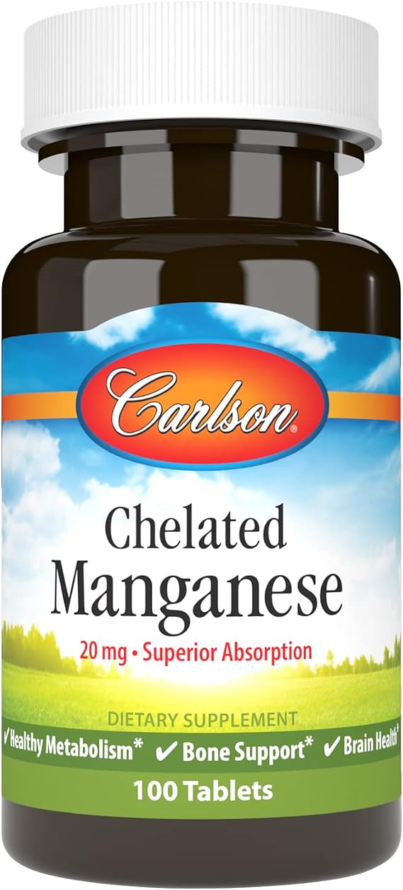 Carlson Chelated Manganese, 20 mg, Superior Absorption, 100 Tablets