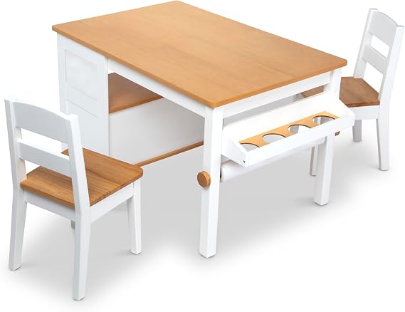 Melissa & Doug Wooden Art Table & Chairs Set - White - Kids Table And Chair Set, Kids Craft Table And Chairs, Children's Furniture