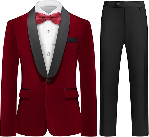 Lamgool Boys Velvet Tuxedo Suit Set 4 Piece Slim Fit Suit for Kids Prom