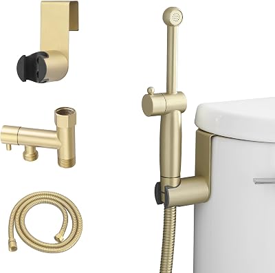 Handheld Bidet Sprayer for Toilet, Handheld Sprayer Attachment for Toilet with Adjustable Pressure Control Brushed Gold Bathroom Fixture Bidet Sprayer Sets, Brass