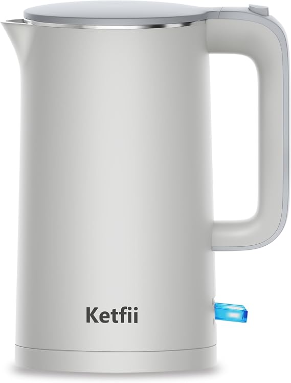 Electric Kettle 1.7L, Double Wall 304 Stainless Steel Hot Water Boiler with Seamless Inner Pot, BPA-Free Electric Tea Kettle, Auto Shut-Off, Boil-Dry Protection, Dual-Angle Lid, Base 1500W