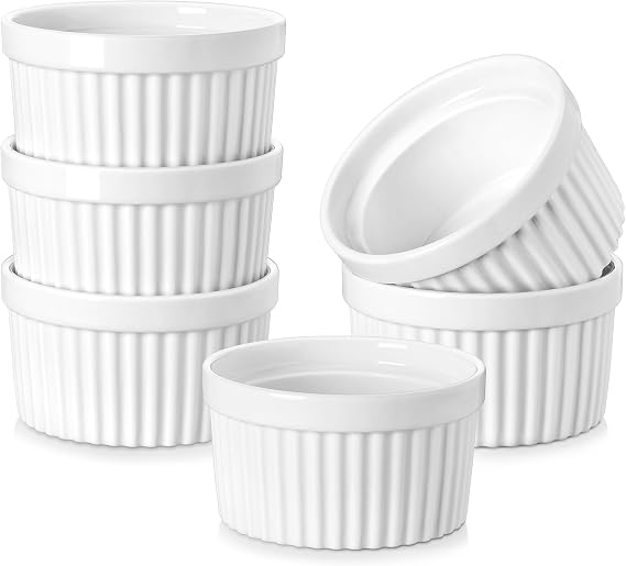 MALACASA Ramekins 8 oz Oven Safe, Porcelain, Set of 6, White