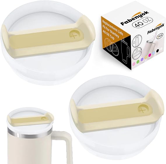 Stanley Cup için 40 oz Bardak Kapağı Yedek Kesim, Stanley Seyahat Tumbler için 2 Paket Şeffaf Yedek Kapak, Stanley Bardak Aksesuarları için Dökülmeye Dayanıklı Bardak Kılıfları (Opak - Krem)