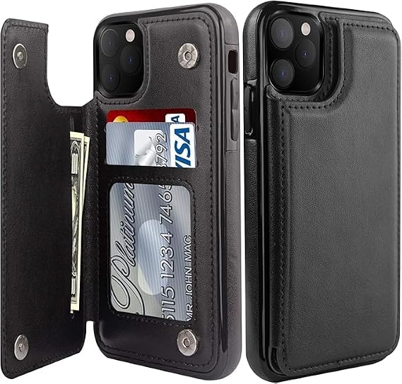 Apple iPhone 16 Pro, Deri Cüzdan Kılıf Kart Yuvalı, Standlı Kapak, Siyah