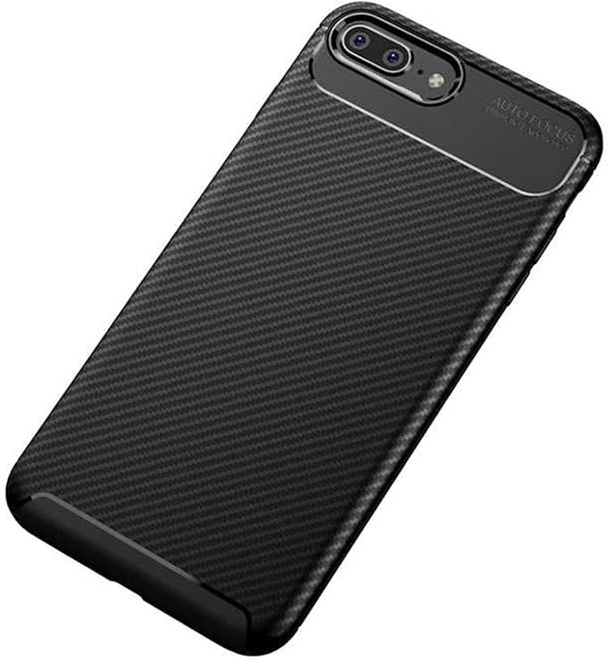 Elfia Apple iPhone 8 Plus ile Uyumlu Kılıf Silikon Karbon İnce Esnek Lens Korumalı Tarz Mat Parmak İzi Bırakmayan Kapak Negro Siyah