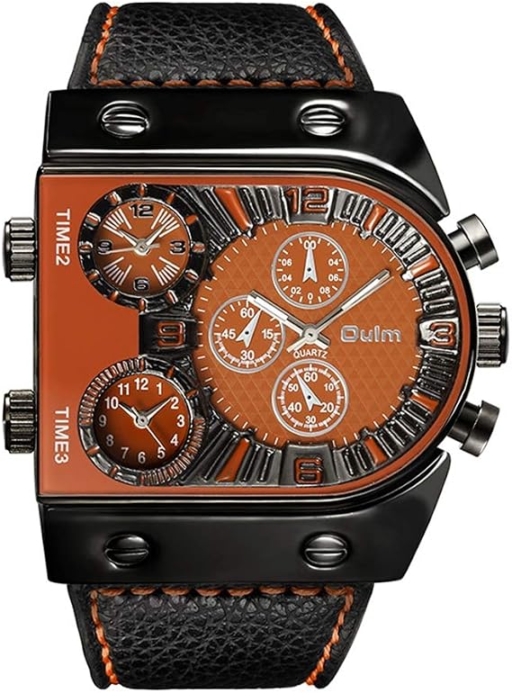 Russian Army Multi-Time Zone 3 Times Men's Sport Quartz Leather Watch / White Dial @ Black Strap