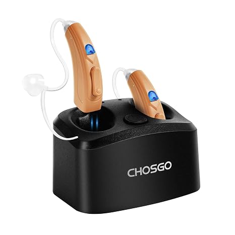 OTC Hearing Aids for Seniors Adults Rechargeable With Noise Cancelling,Behind-The-Ear BTE Hearing Amplifier for Seniors,Small Hearing Aids with Charging Base,Pairs(Beige)