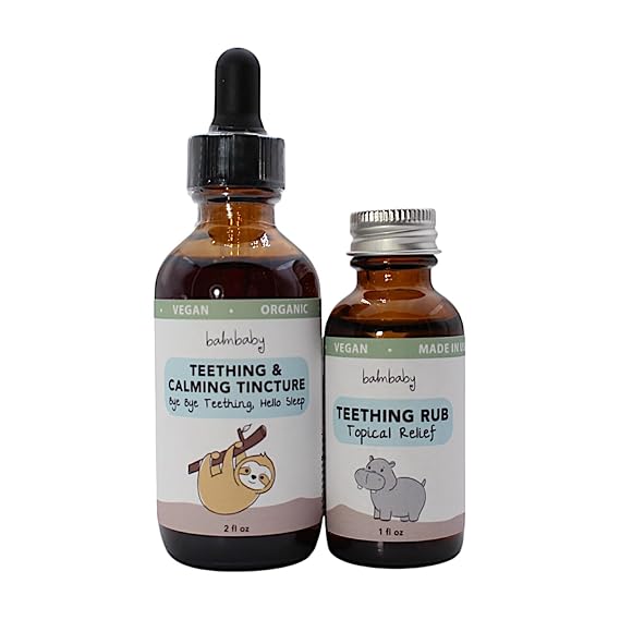 Balm Baby Teething Rescue Kit Bye Bye Teething Natural Calming Tincture & Topical Teething Oil Rub | Kids Relief for Gum Inflamation & Discomfort - Organic, Herbal and Gentle - Glass Bottles