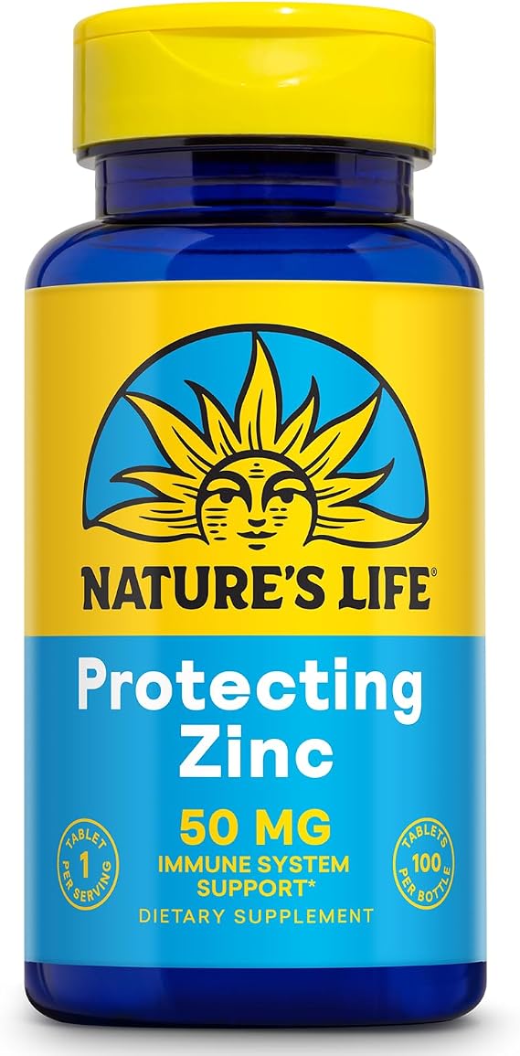 NATURE'S LIFE Protecting Zinc 50mg with 2.5mg Copper - Chelated Zinc Supplement for Immune Support, Bone Health, Muscle Function and Heart Health Support, 100 Servings, 100 Tablets