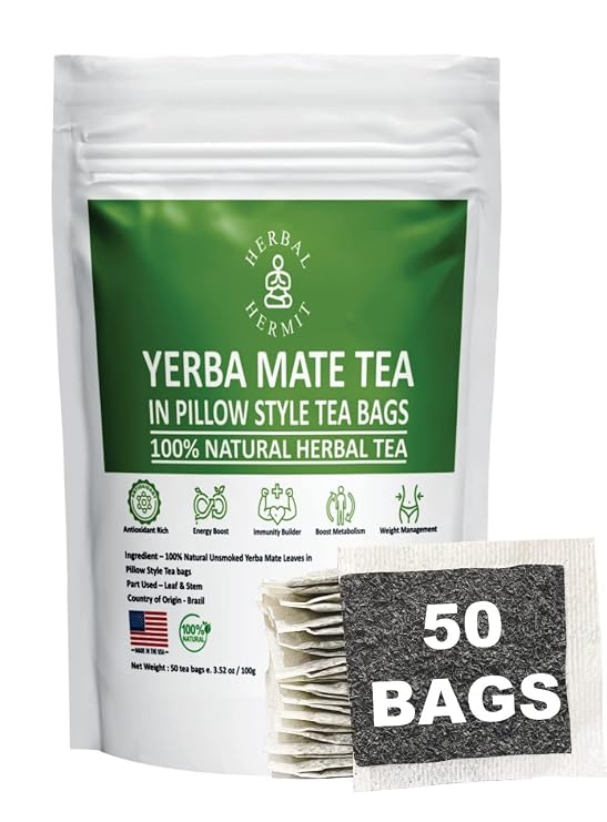 Yerba Mate Tea Bags, 50 Count, Unsweetened Chlorogenic Acid Energy Tea