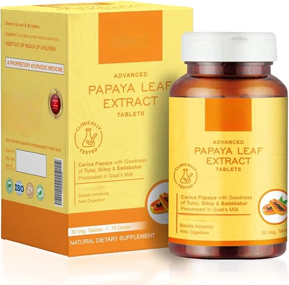 Natural Papaya Leaf Extract Tablets 30 Tablets, Carica Papaya with Goodness of Tulsi, Giloy, Goat Milk I Improve Immunity booster Count (30 Tablets)