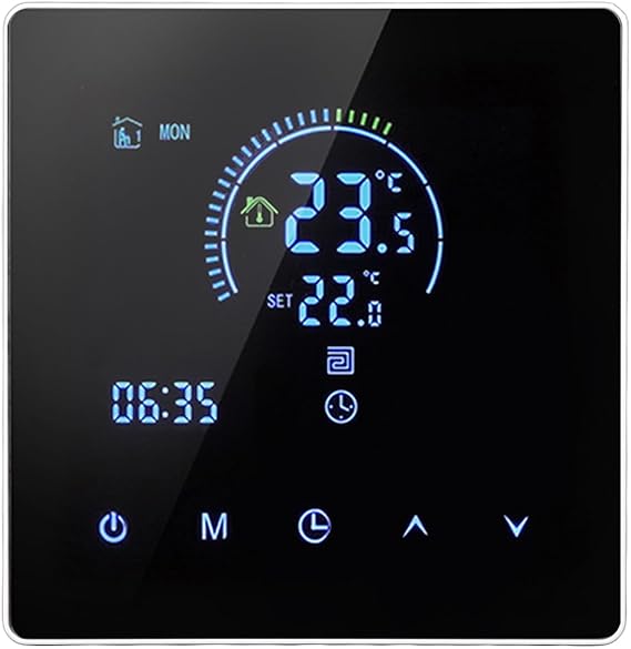 Smart Thermostat Controller, Programmable LCD Temperature Control with 7 Day Scheduling Remote Touch App Voice Compatible for Home Boiler Heating ABS 1 Pack