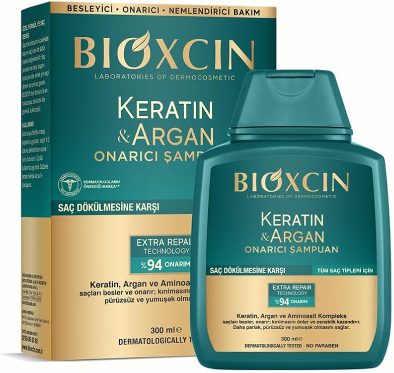 Bioxcin Keratin & Argan Onarıcı Şampuan, 300 ml, Saç Dökülmesine Karşı