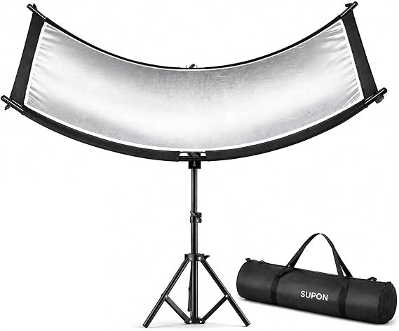Curved Reflector, 71x24 Clamshell Light Reflector Kit with 28" Stand