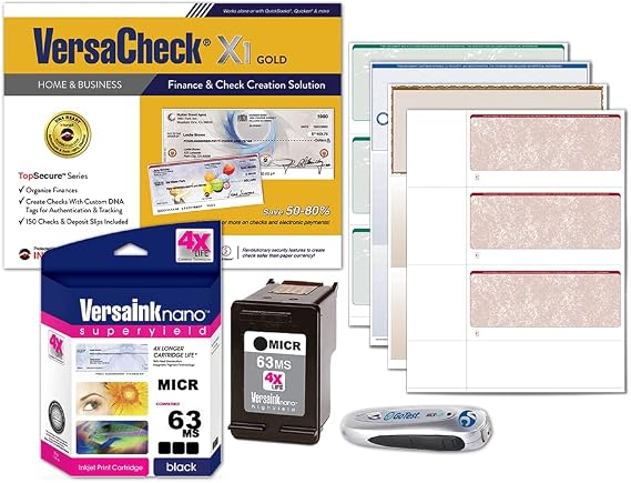 VersaCheck 63 MICR Black Printer Conversion Kit - The Easy Way to Convert Any Printer Using HP 63 Black Ink cartridges into a Bank Compliant MICR Printing Solution