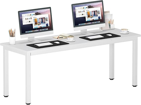 DlandHome 71 inches Large Computer Desk, White, Metal Frame, 23.6 in Wide