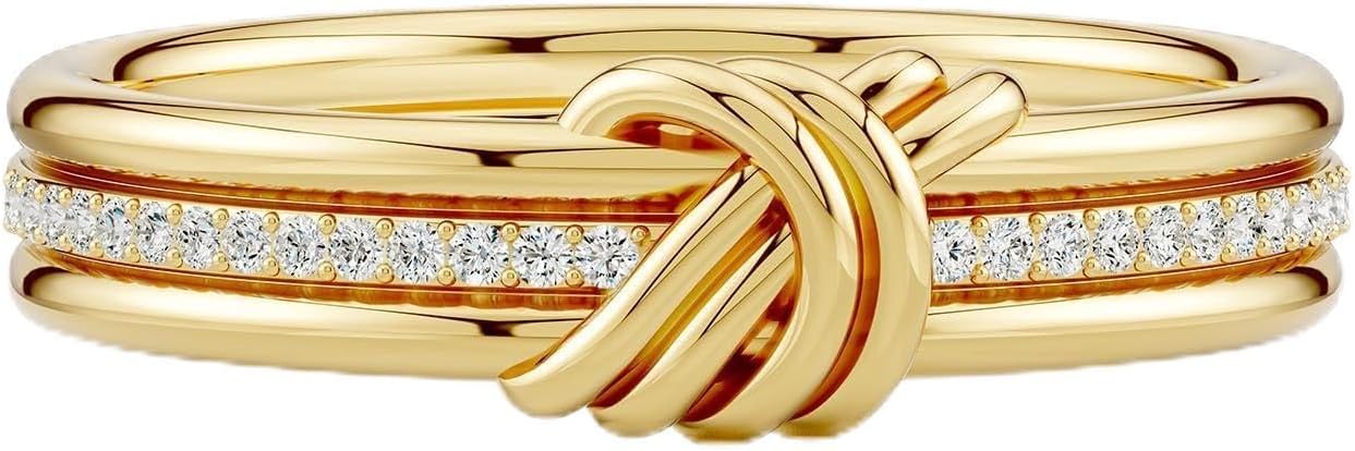 Angara Natural 0.075 Ctw. Round Diamond Triple-Row Knot Promise Ring in 14K Solid Gold/Sterling Silver For Women (Color- I-J, Clarity- I1-I2) | April Birthstone, Proposal Jewelry