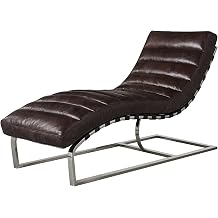 Crafters and Weavers Plano Channeled Leather & Steel Chaise Lounge in Dark Brown